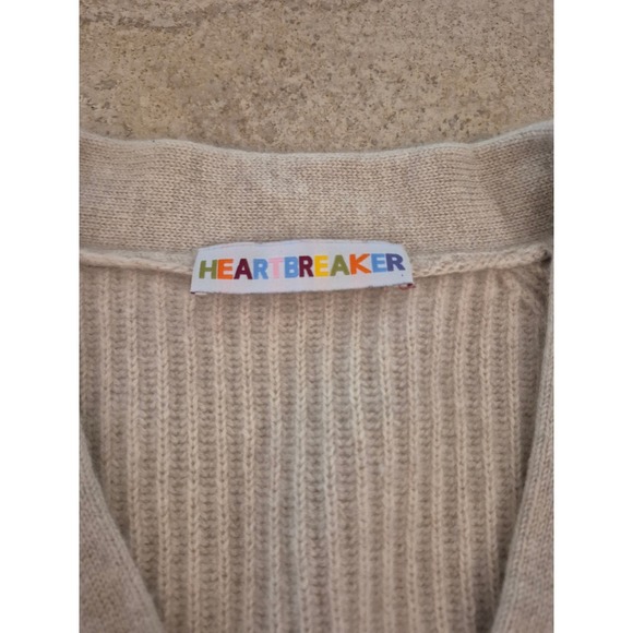 Heartbreaker 100% Cashmere Ribbed Cardigan Beige Gold Anchors Buttons - Small - Picture 5 of 10